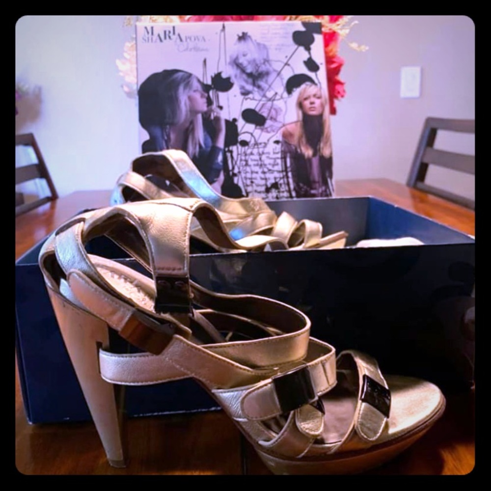 Maria Sharapova by Cole Haan strappy gold heels